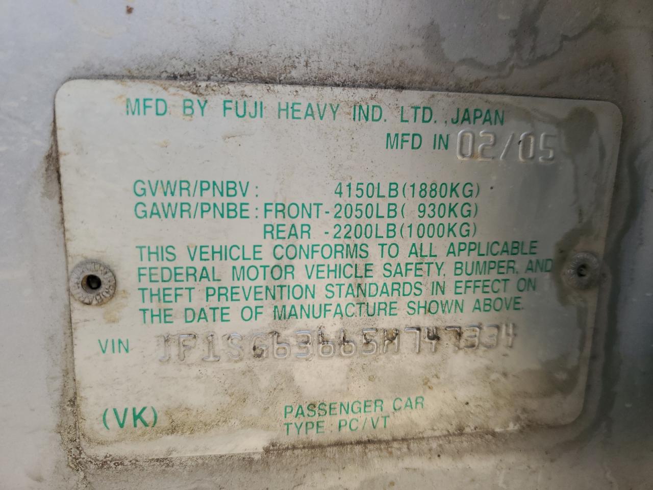 2005 Subaru Forester 2.5X VIN: JF1SG63665H747334 Lot: 68690995