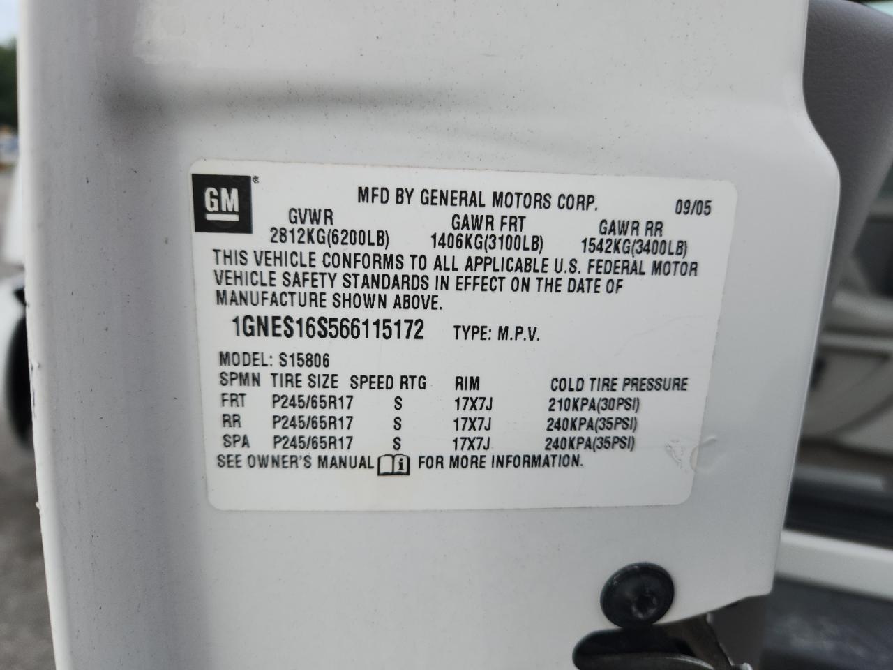 2006 Chevrolet Trailblazer Ext Ls VIN: 1GNES16S566115172 Lot: 70259665