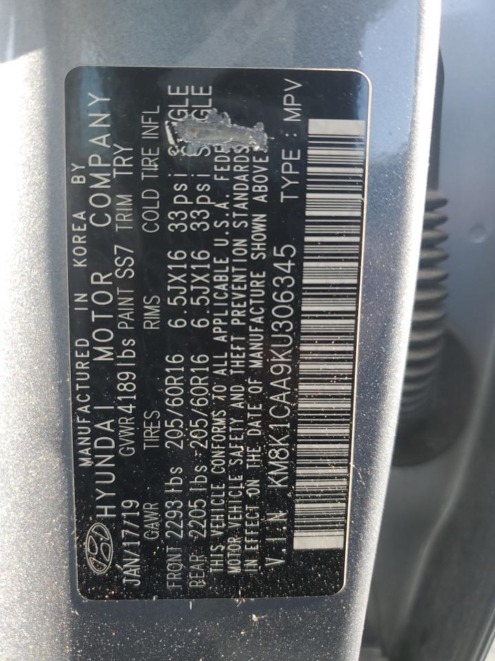 2019 Hyundai Kona Se VIN: KM8K1CAA9KU306345 Lot: 67922715