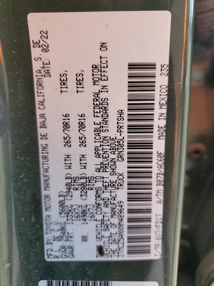 2022 Toyota Tacoma Double Cab VIN: 3TMCZ5ANXNM489649 Lot: 68201195