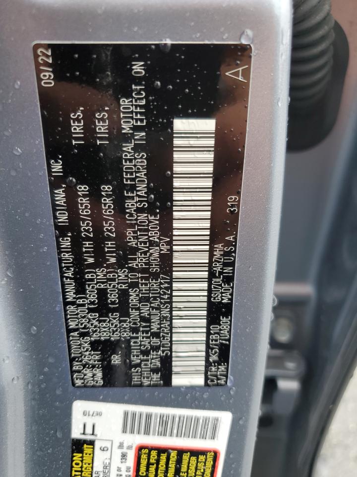 2022 Toyota Highlander Xle VIN: 5TDGZRAH3NS142117 Lot: 68256655