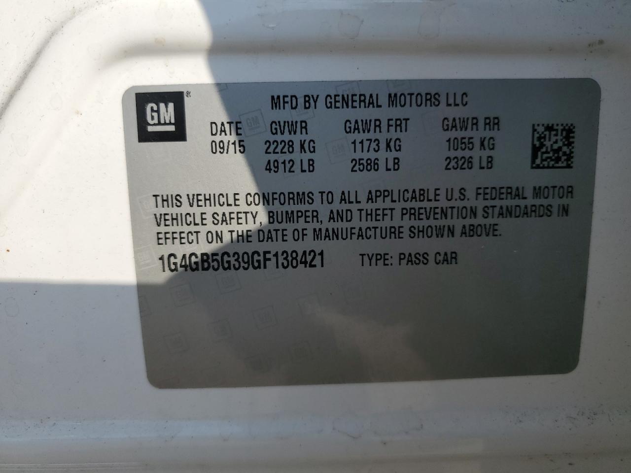 2016 Buick Lacrosse VIN: 1G4GB5G39GF138421 Lot: 68515455