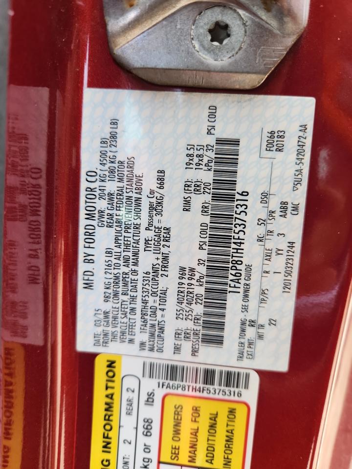 2015 Ford Mustang VIN: 1FA6P8TH4F5375316 Lot: 70221615