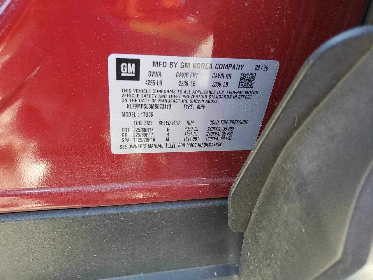 2021 Chevrolet Trailblazer Lt VIN: KL79MPSL3MB073110 Lot: 70654305