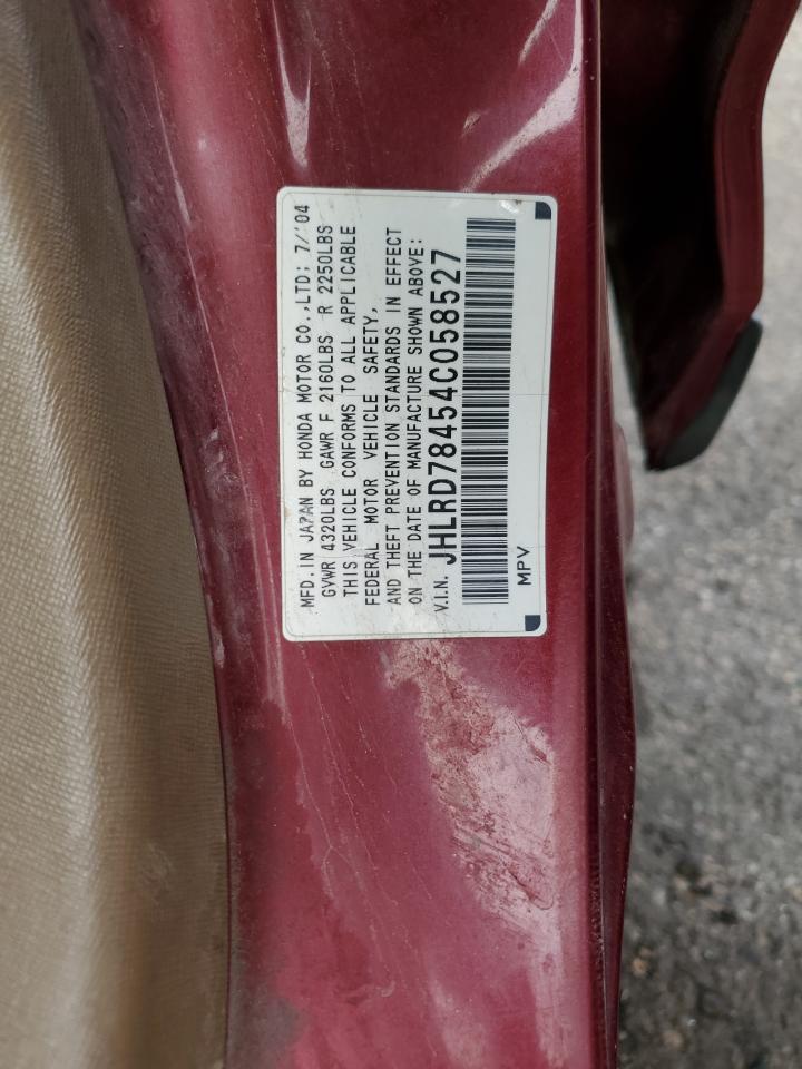 2004 Honda Cr-V Lx VIN: JHLRD78454C058527 Lot: 70602845