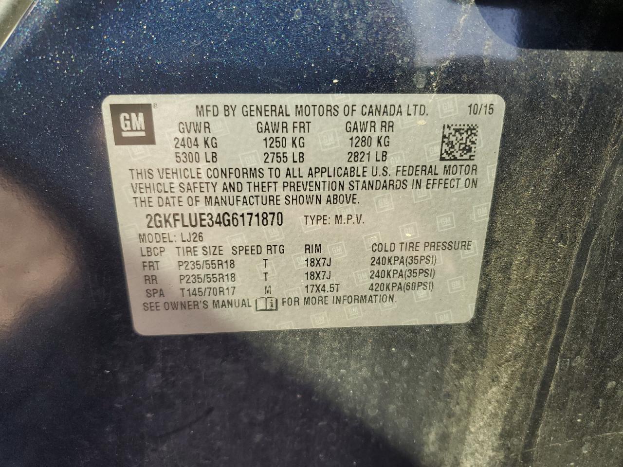 2016 GMC Terrain Slt VIN: 2GKFLUE34G6171870 Lot: 70550115