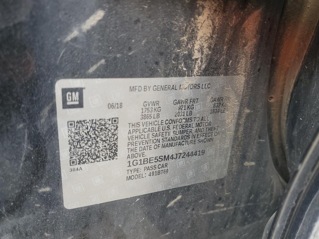 2018 Chevrolet Cruze Lt VIN: 1G1BE5SM4J7244419 Lot: 70576055