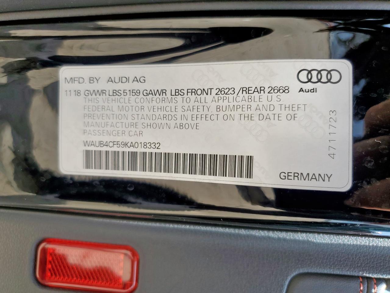 2019 Audi S5 Premium Plus VIN: WAUB4CF59KA018332 Lot: 70336775