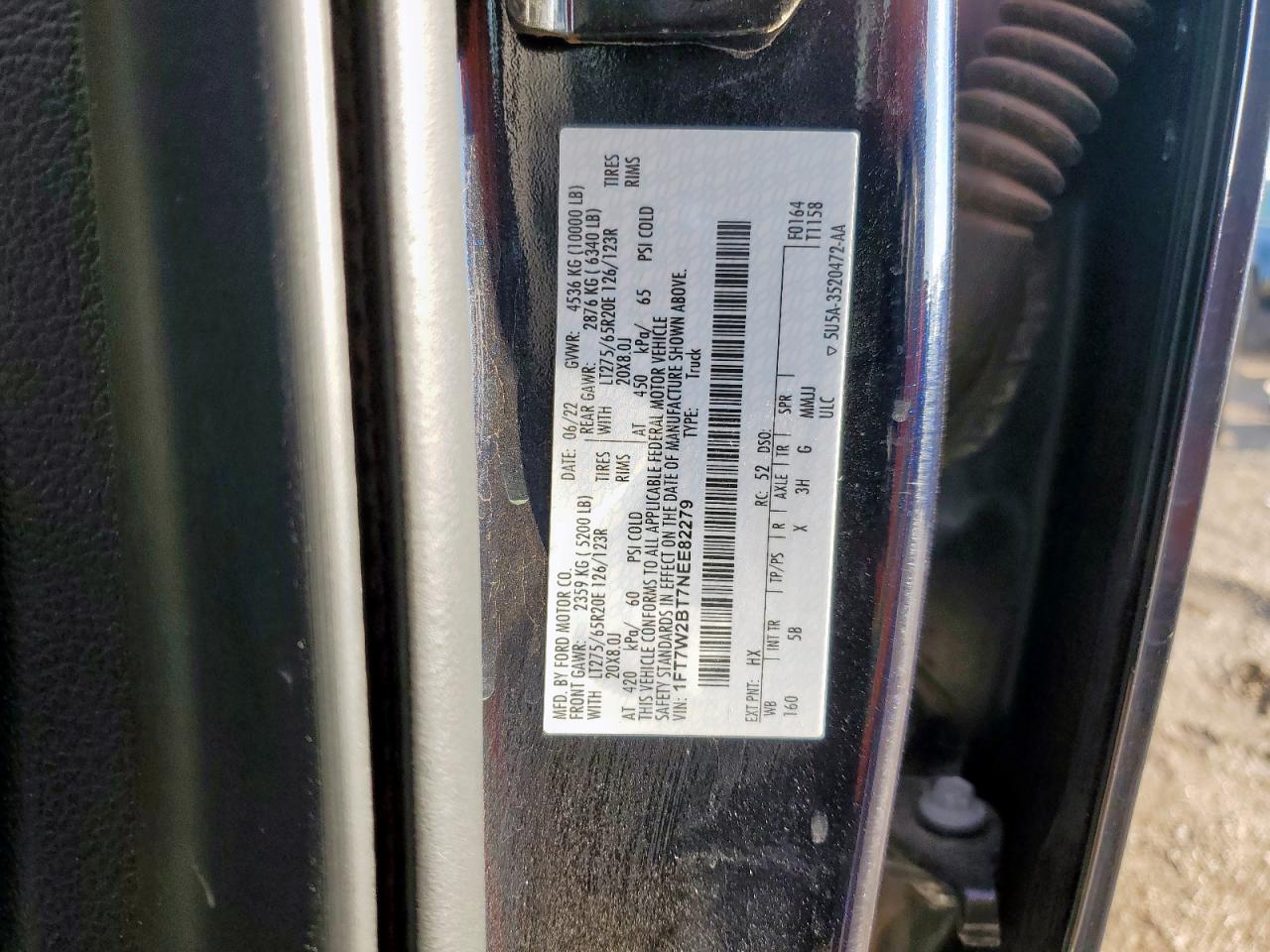 2022 Ford F250 Super Duty VIN: 1FT7W2BT7NEE82279 Lot: 68719555