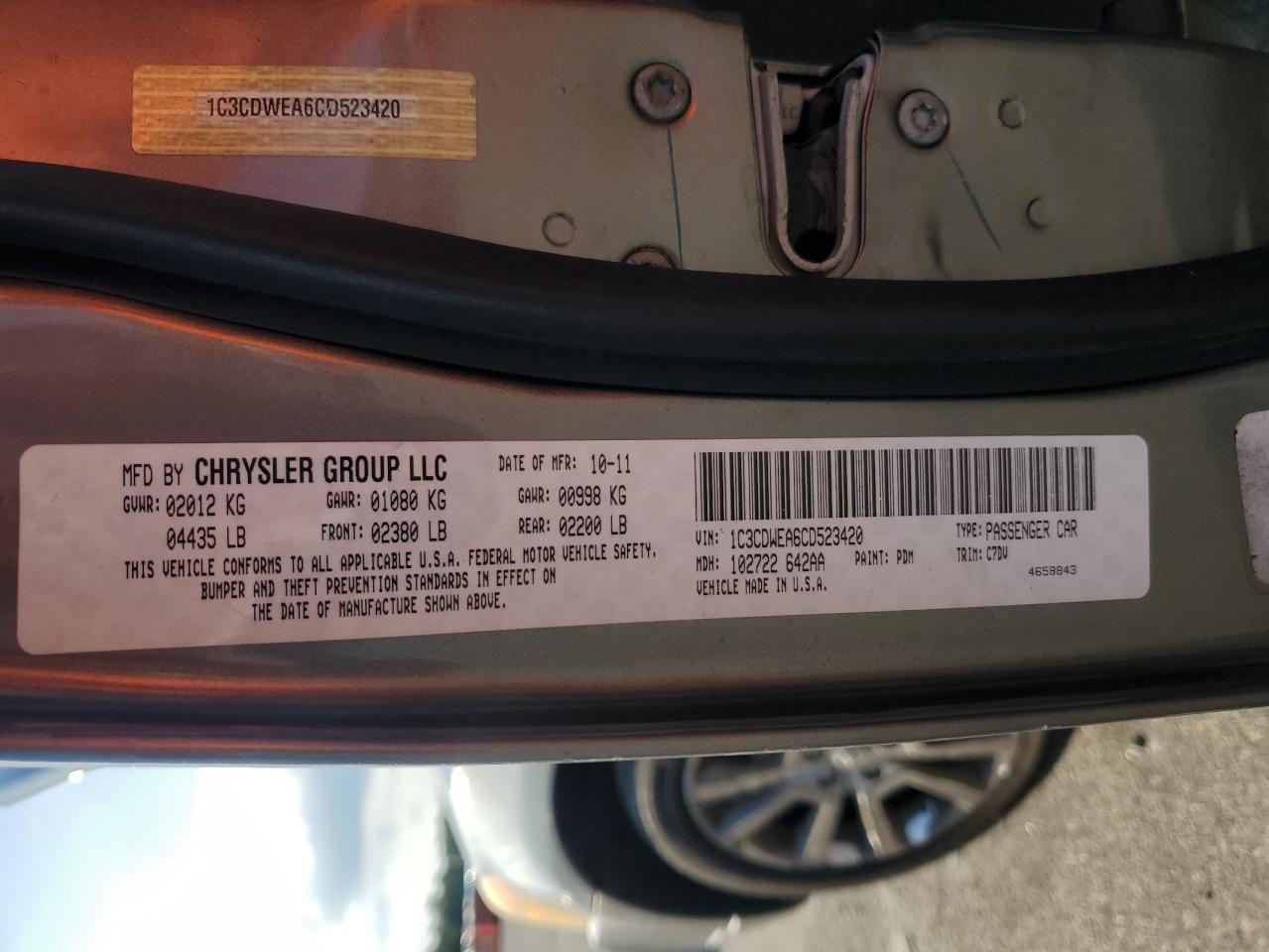 2012 Dodge Caliber Sxt VIN: 1C3CDWEA6CD523420 Lot: 70746685