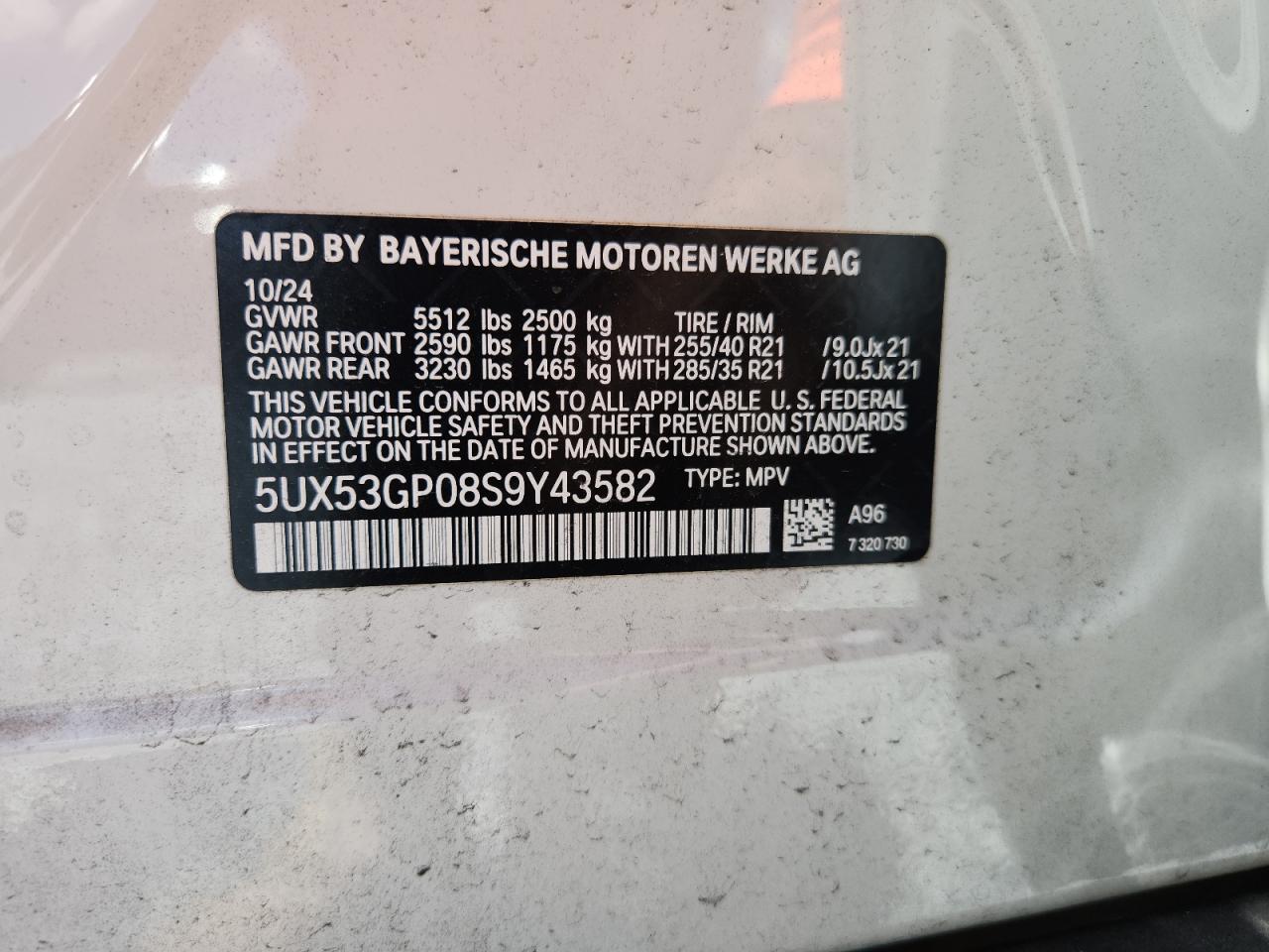 2025 BMW X3 30 xDrive VIN: 5UX53GP08S9Y43582 Lot: 69402225