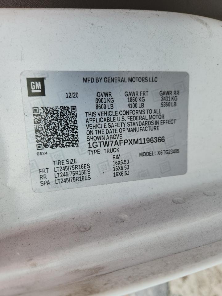 2021 GMC Savana G2500 VIN: 1GTW7AFPXM1196366 Lot: 67442595
