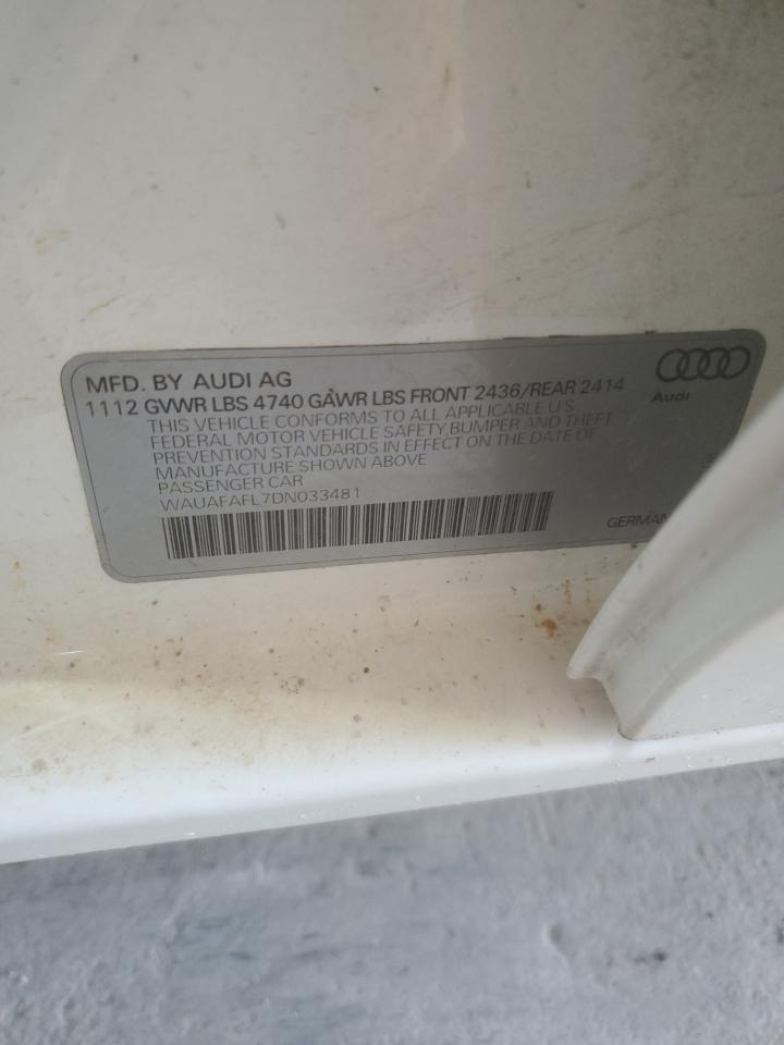 2013 Audi A4 Premium VIN: WAUAFAFL7DN033481 Lot: 71084045