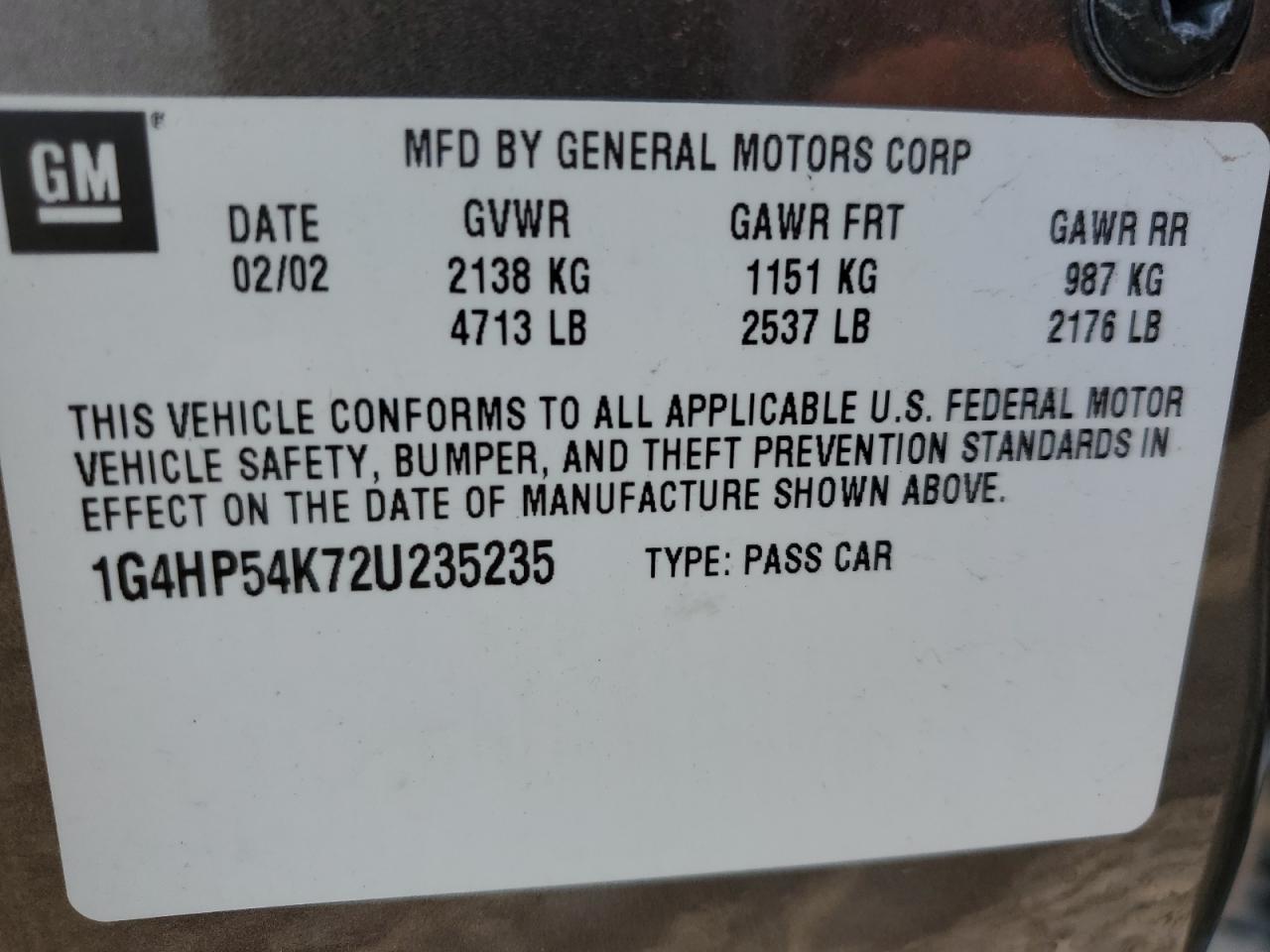 2002 Buick Lesabre Custom VIN: 1G4HP54K72U235235 Lot: 68725935