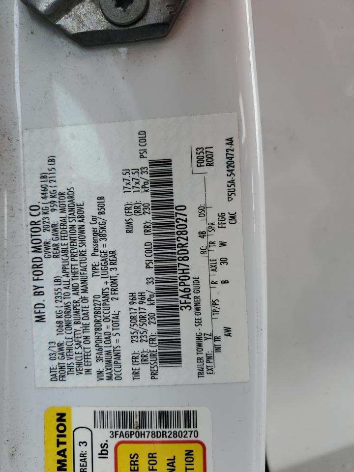 2013 Ford Fusion Se VIN: 3FA6P0H78DR280270 Lot: 67084705