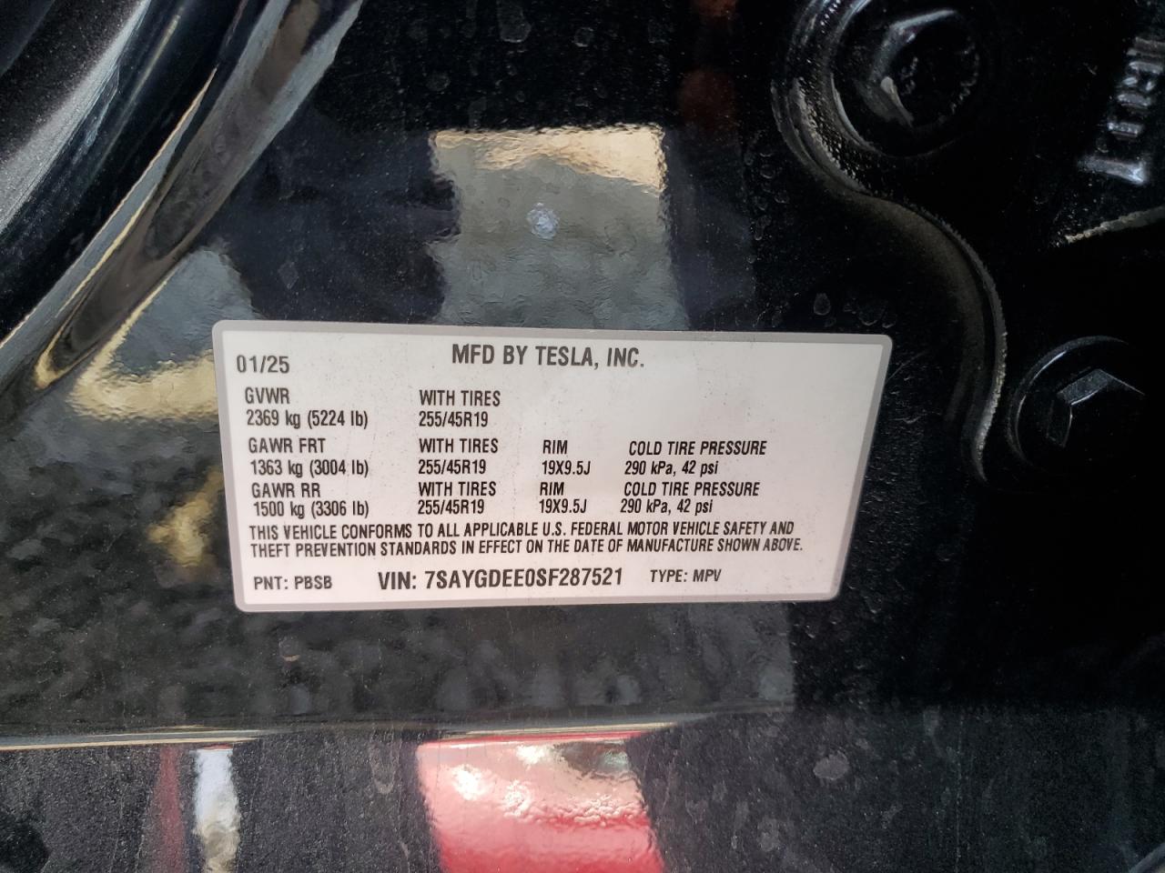 2025 Tesla Model Y VIN: 7SAYGDEE0SF287521 Lot: 67598885