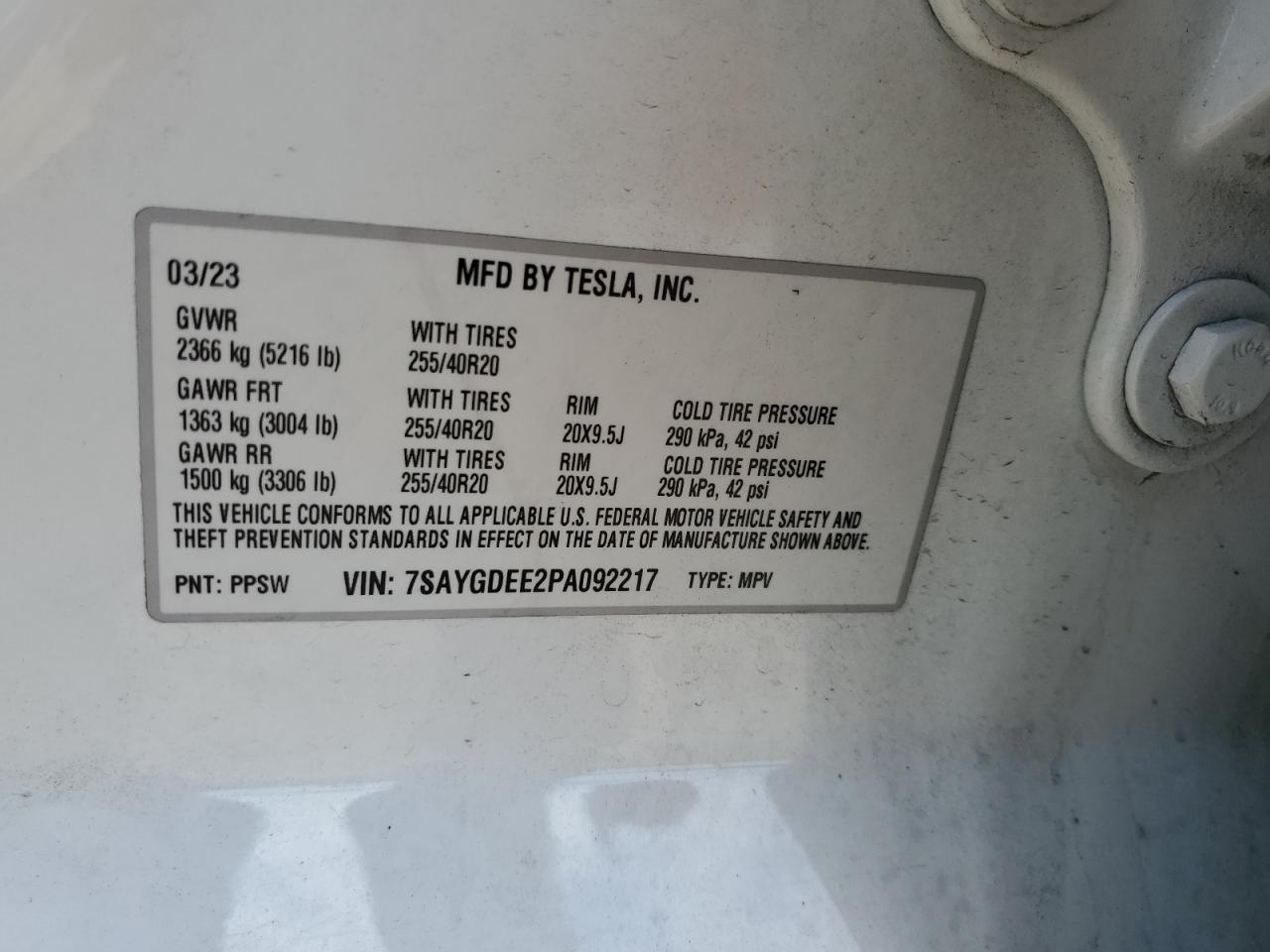 2023 Tesla Model Y VIN: 7SAYGDEE2PA092217 Lot: 69963175