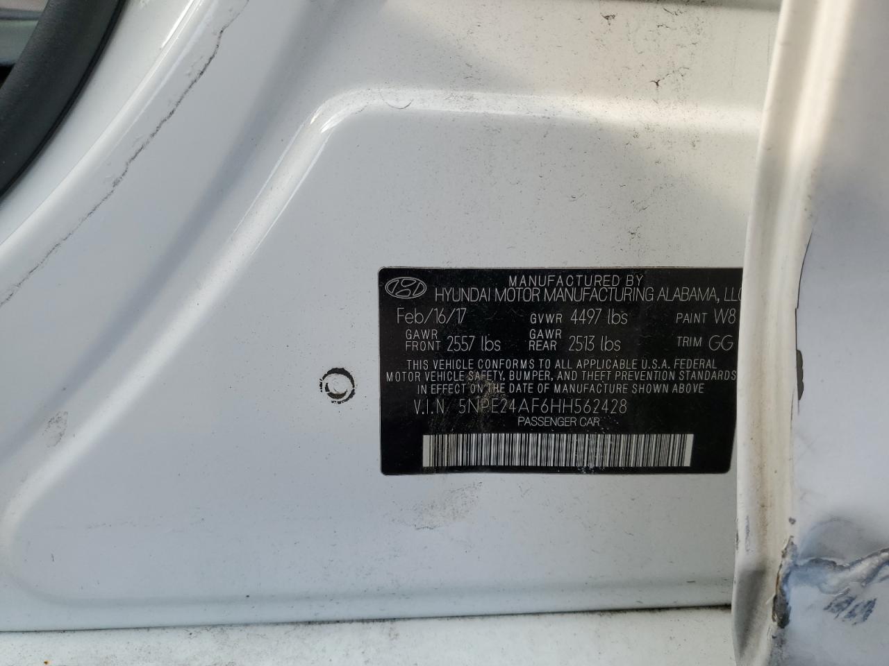 2017 Hyundai Sonata Se VIN: 5NPE24AF6HH562428 Lot: 70213885