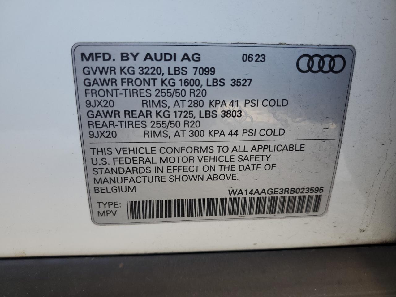 2024 Audi Q8 E-Tron Premium VIN: WA14AAGE3RB023595 Lot: 57906895