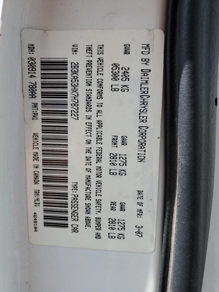 2007 Dodge Charger R/T VIN: 2B3KA53HX7H787227 Lot: 70255155