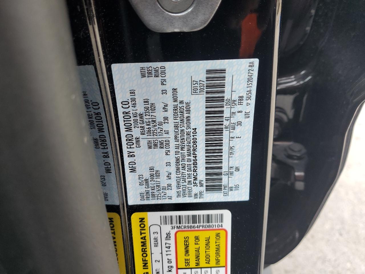 2023 Ford Bronco Sport Big Bend VIN: 3FMCR9B64PRD80104 Lot: 68328605