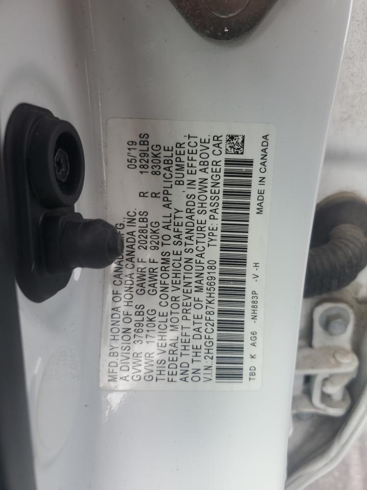 2019 Honda Civic Sport VIN: 2HGFC2F87KH569180 Lot: 70930185