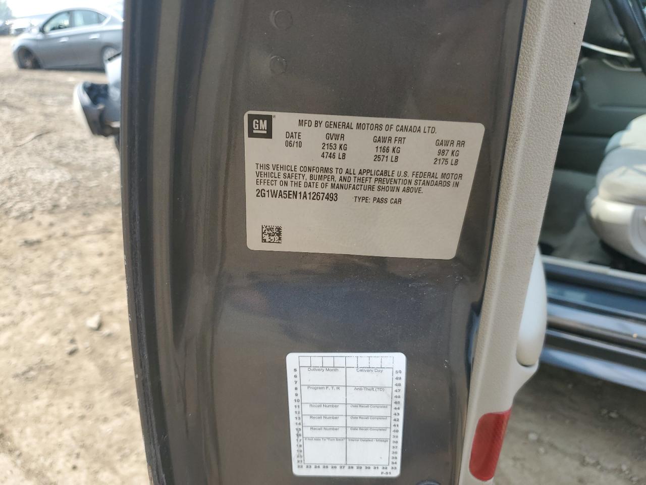 2010 Chevrolet Impala Ls VIN: 2G1WA5EN1A1267493 Lot: 67751185