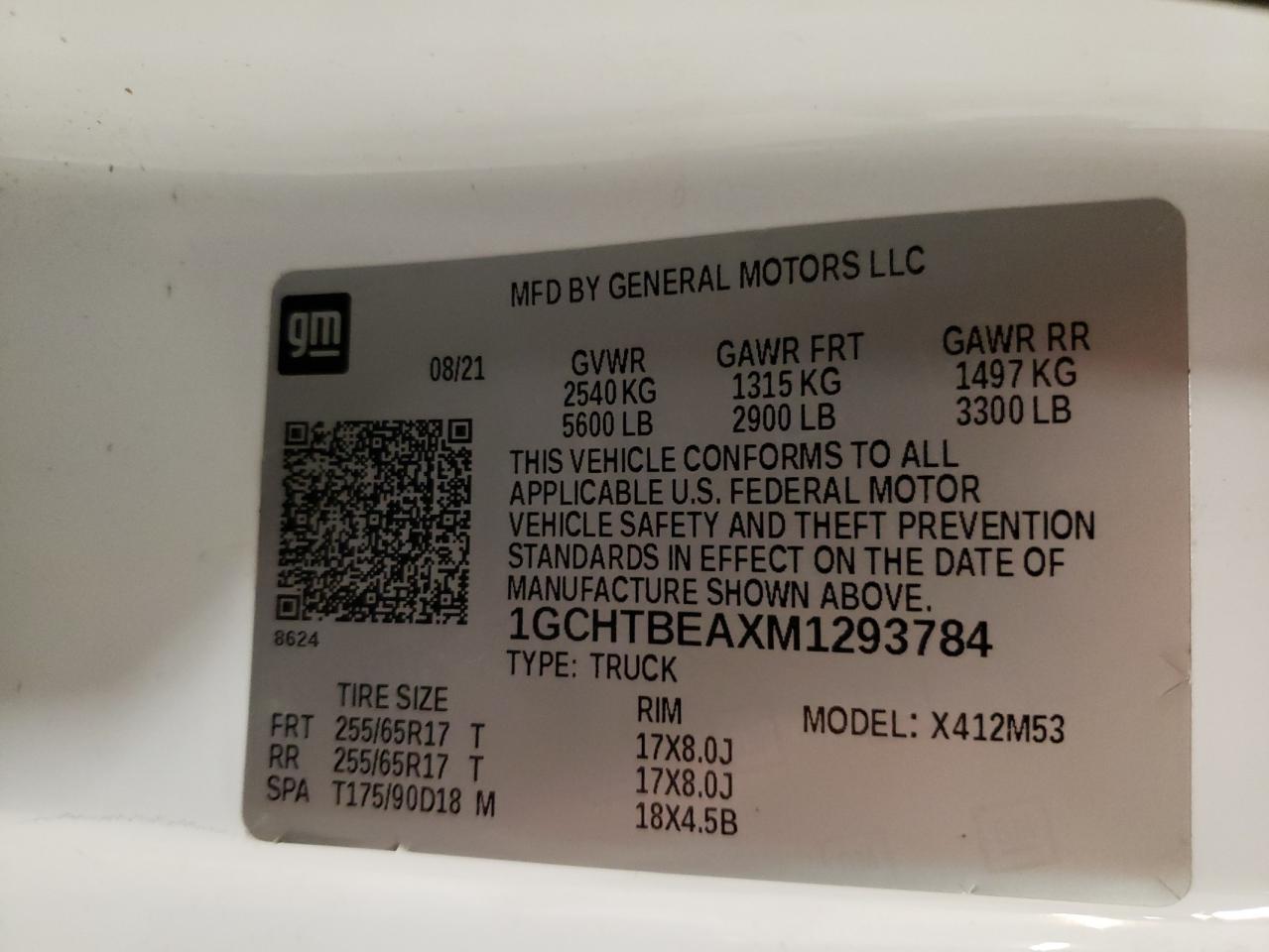2021 Chevrolet Colorado VIN: 1GCHTBEAXM1293784 Lot: 69973895