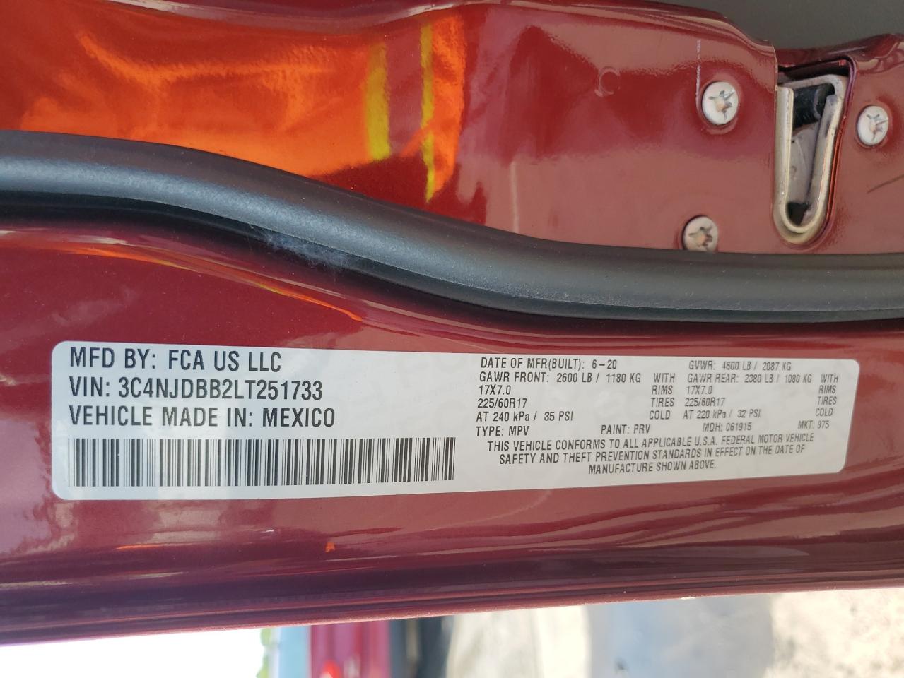 2020 Jeep Compass Latitude VIN: 3C4NJDBB2LT251733 Lot: 67551765