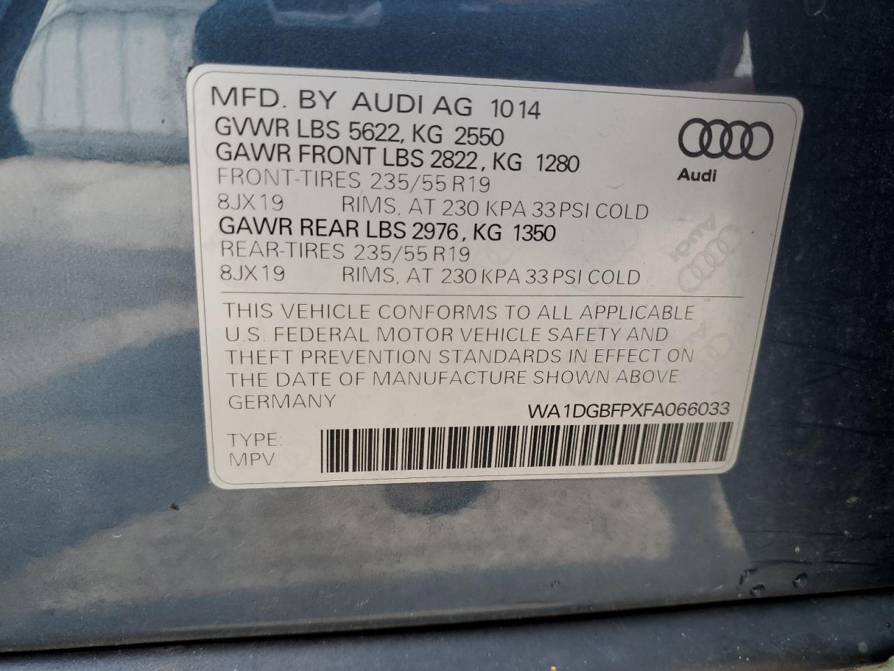 2015 Audi Q5 Premium Plus VIN: WA1DGBFPXFA066033 Lot: 68591105