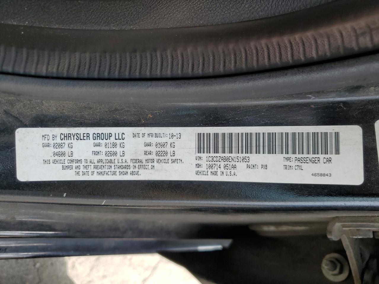 2014 Dodge Avenger Se VIN: 1C3CDZAB0EN151053 Lot: 70133885