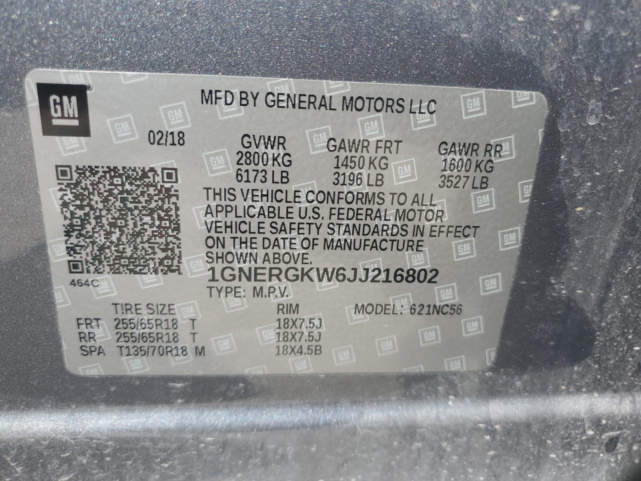 2018 Chevrolet Traverse Lt VIN: 1GNERGKW6JJ216802 Lot: 69415965