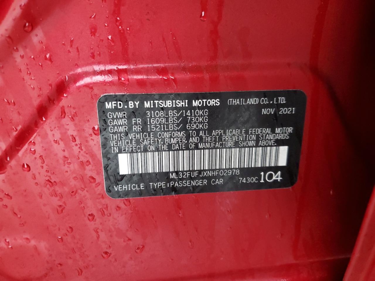 2022 Mitsubishi Mirage G4 Es VIN: ML32FUFJXNHF02978 Lot: 70748865