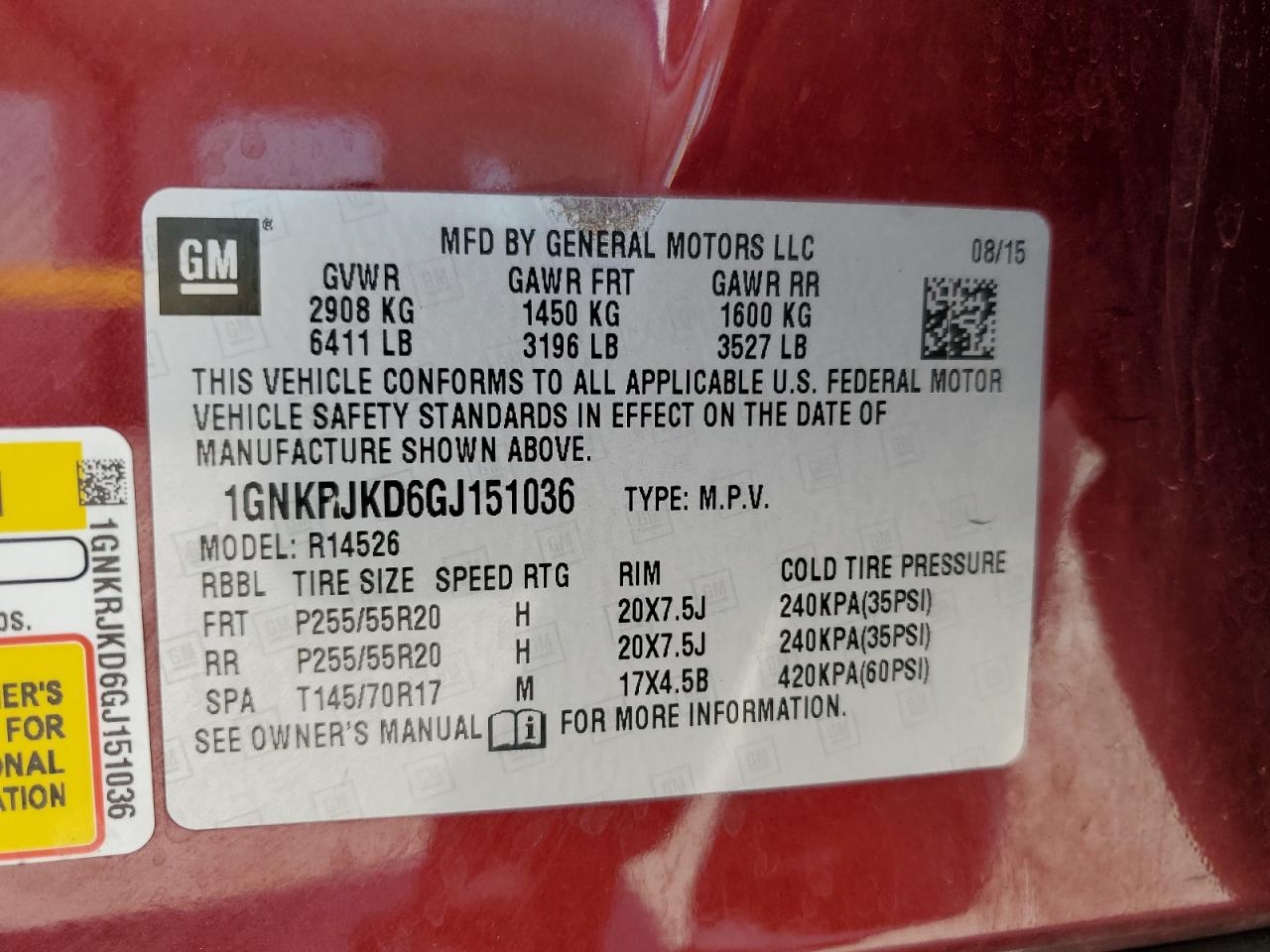 2016 Chevrolet Traverse Ltz VIN: 1GNKRJKD6GJ151036 Lot: 67822895