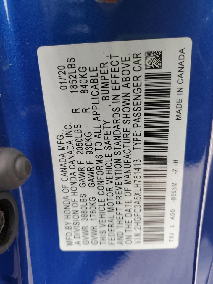 2020 Honda Civic Si VIN: 2HGFC3A5XLH751413 Lot: 66810575