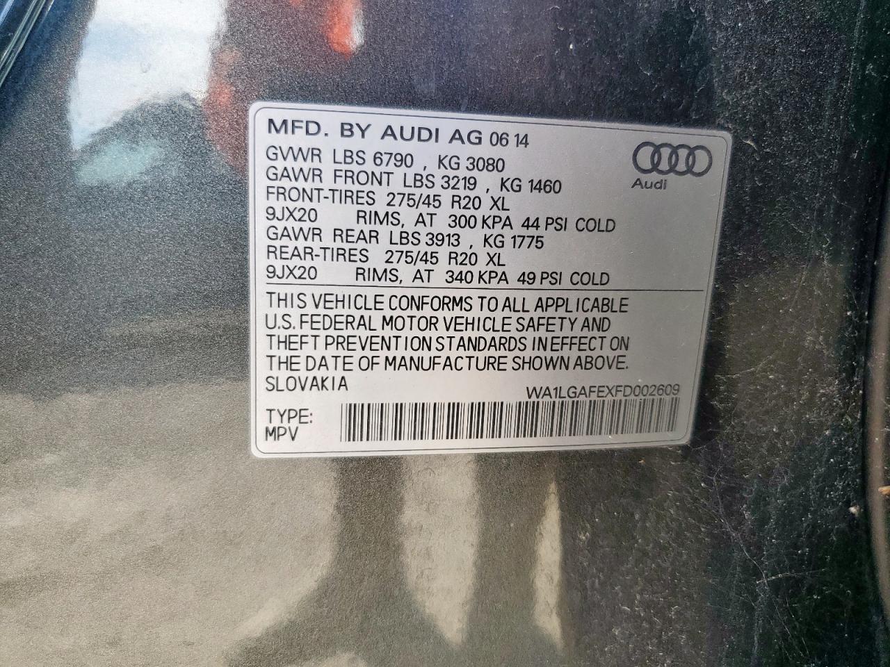 2015 Audi Q7 Premium Plus VIN: WA1LGAFEXFD002609 Lot: 67469185