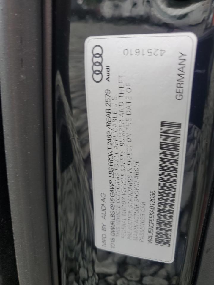 2019 Audi A5 Premium Plus S-Line VIN: WAUENCF55KA012036 Lot: 69474585