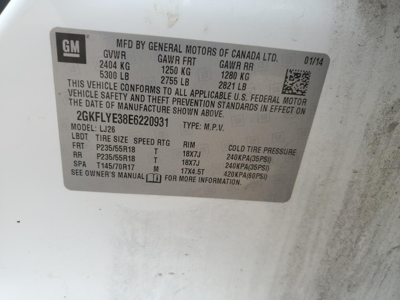 2014 GMC Terrain Slt VIN: 2GKFLYE38E6220931 Lot: 68850795