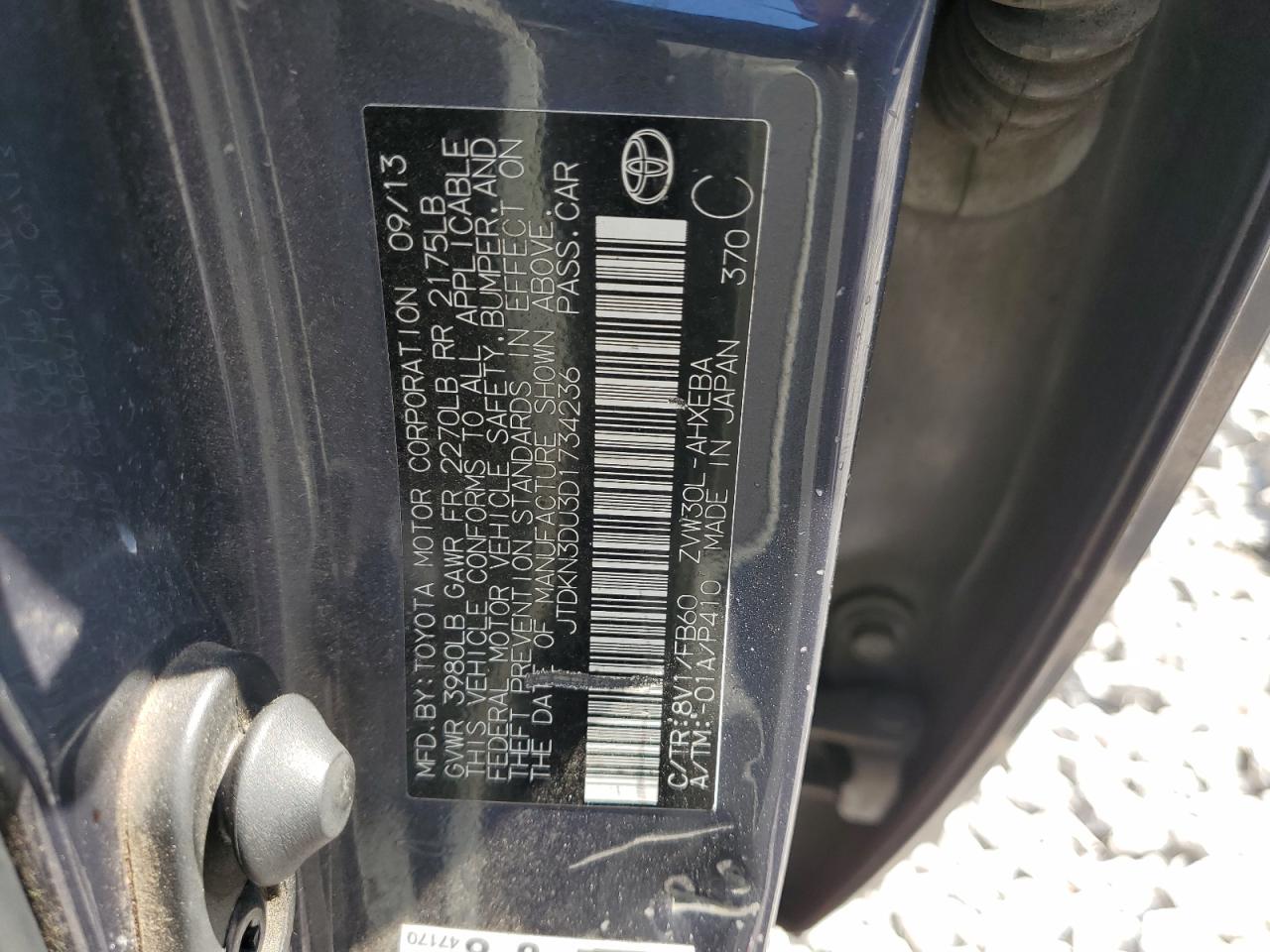 2013 Toyota Prius VIN: JTDKN3DU3D1734236 Lot: 70898975