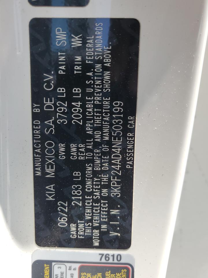 2022 Kia Forte Fe VIN: 3KPF24AD4NE503199 Lot: 69242685
