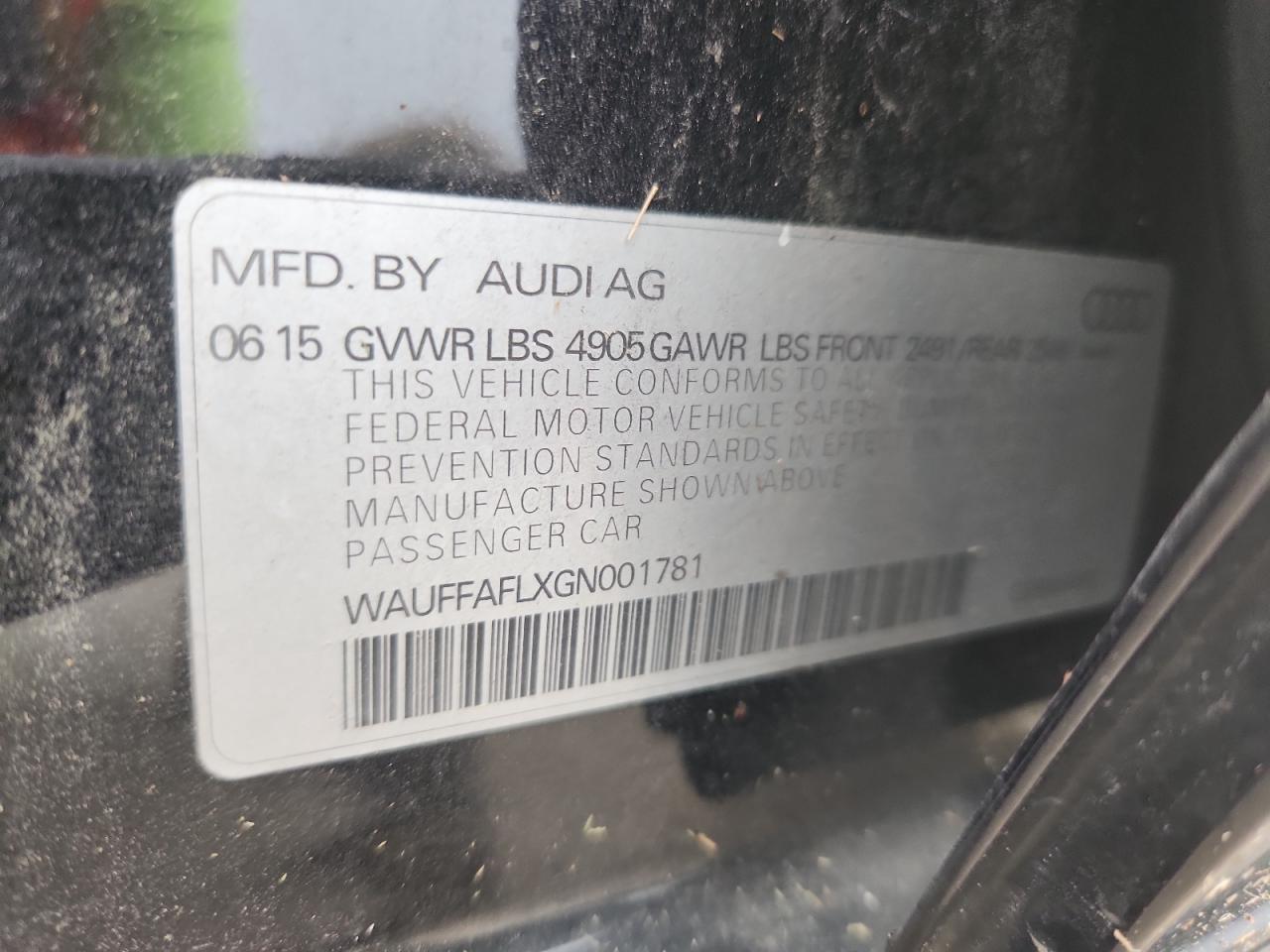 2016 Audi A4 Premium Plus S-Line VIN: WAUFFAFLXGN001781 Lot: 67812785