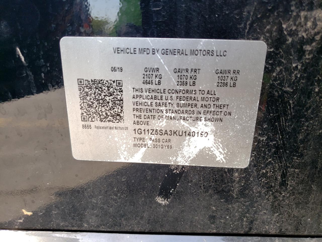 2019 Chevrolet Impala Lt VIN: 1G11Z5SA3KU140190 Lot: 68304195