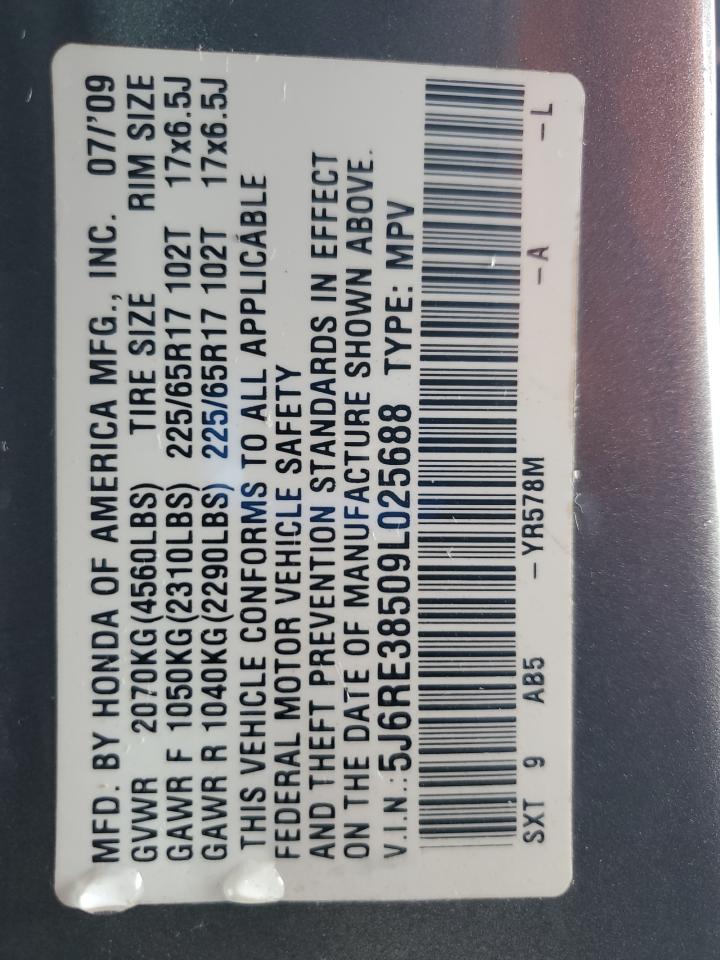 2009 Honda Cr-V Ex VIN: 5J6RE38509L025688 Lot: 70834655