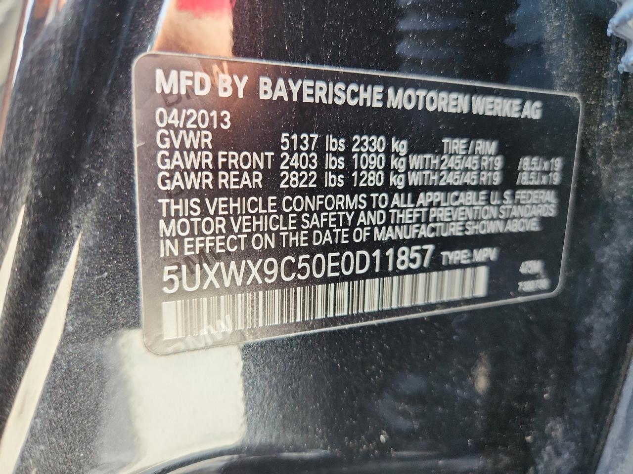 2014 BMW X3 xDrive28I VIN: 5UXWX9C50E0D11857 Lot: 71029515