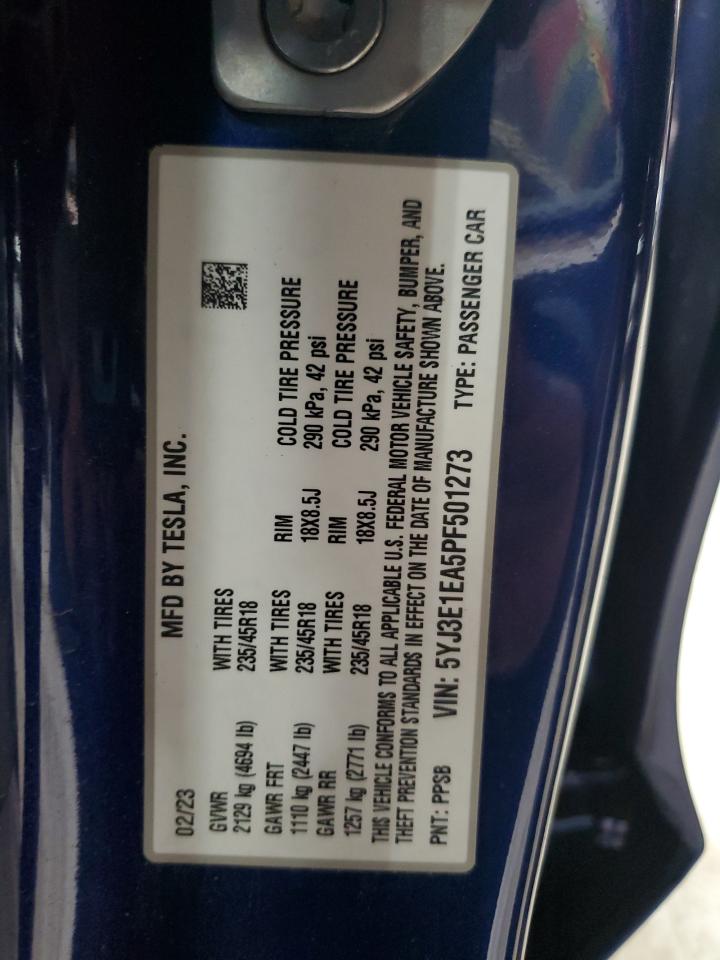 2023 Tesla Model 3 VIN: 5YJ3E1EA5PF501273 Lot: 68375005