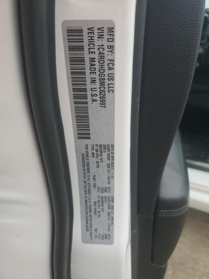 2021 Dodge Durango Gt VIN: 1C4RDHDG8MC626997 Lot: 70188555