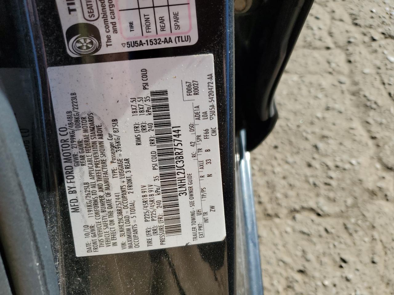 2011 Lincoln Mkz VIN: 3LNHL2JC3BR757441 Lot: 69925615