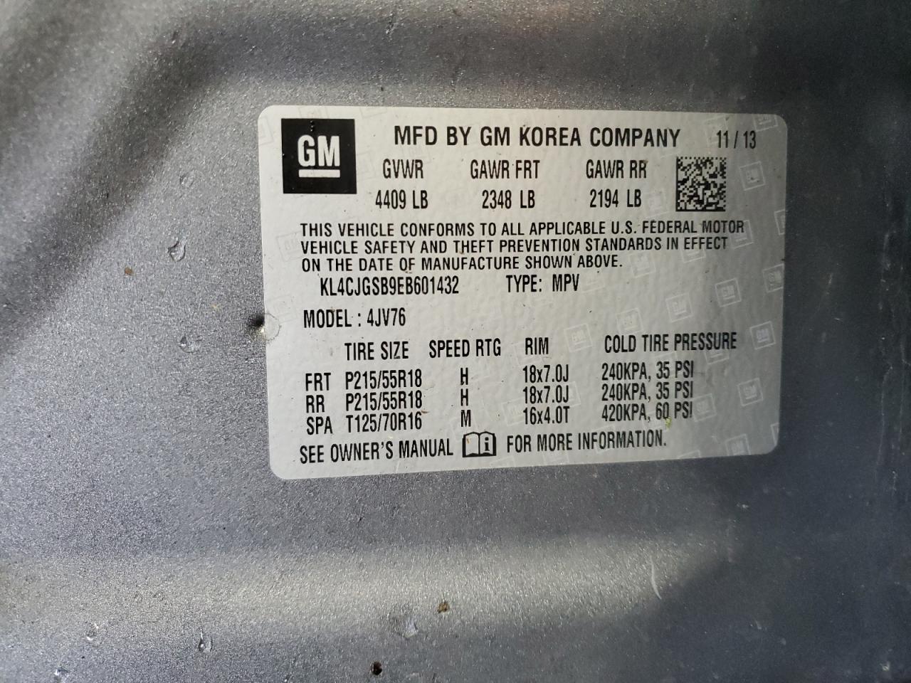 2014 Buick Encore VIN: KL4CJGSB9EB601432 Lot: 67547725