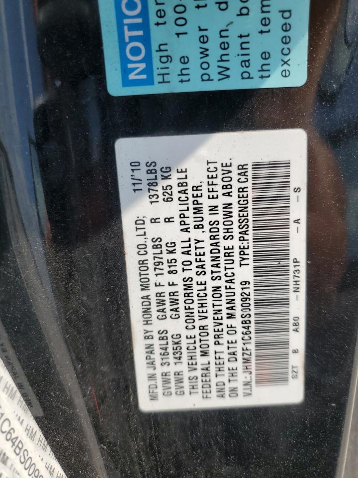 2011 Honda Cr-Z Ex VIN: JHMZF1C64BS009219 Lot: 67350045