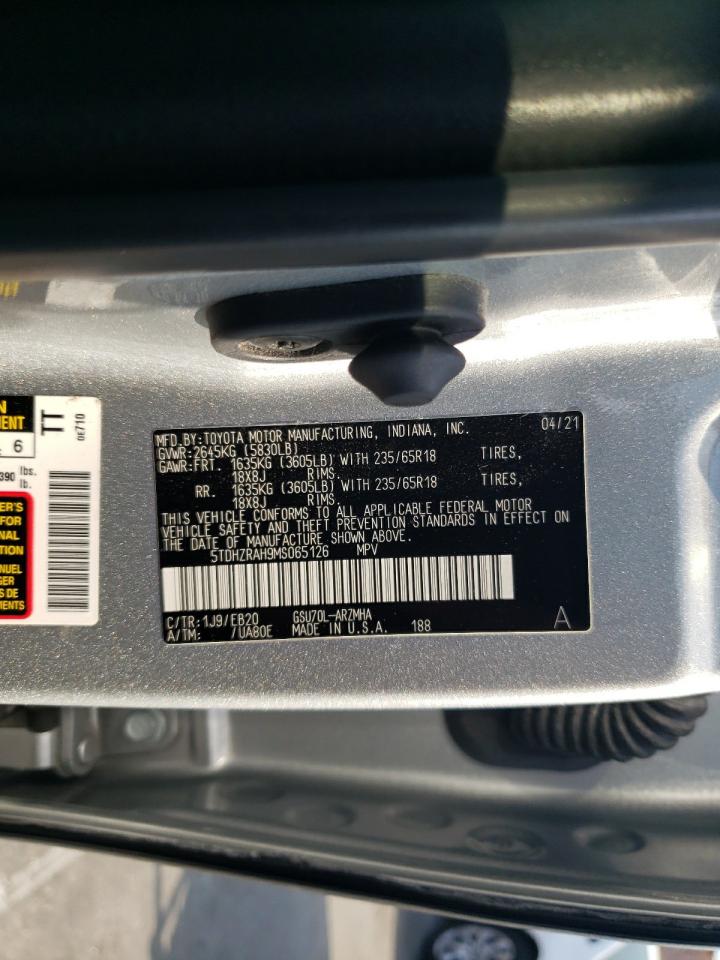 2021 Toyota Highlander Xle VIN: 5TDHZRAH9MS065126 Lot: 67601155